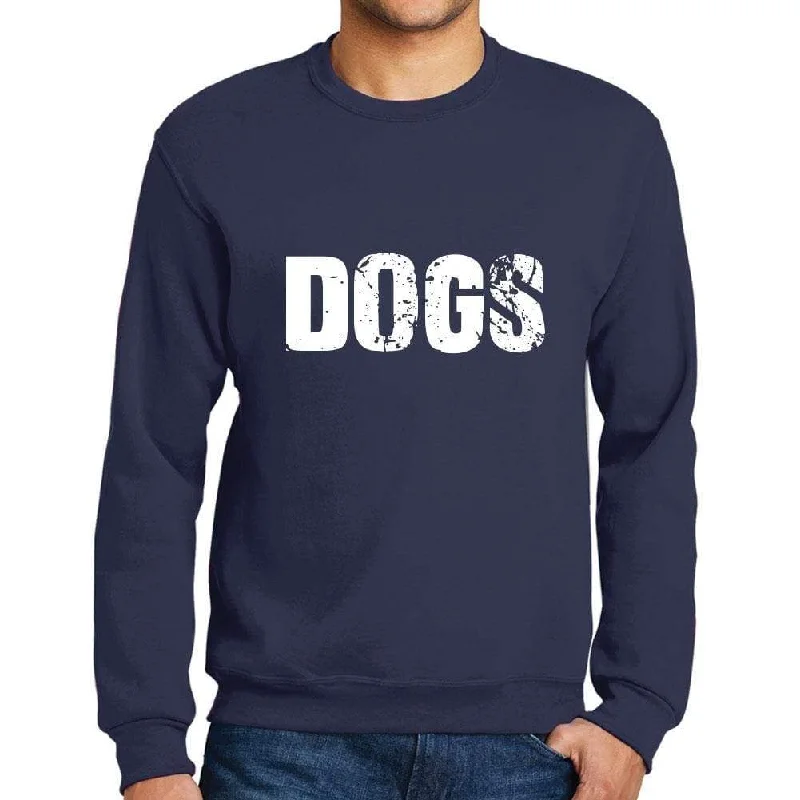 Men's Printed Graphic Sweatshirt Popular Words DOGS French Navy