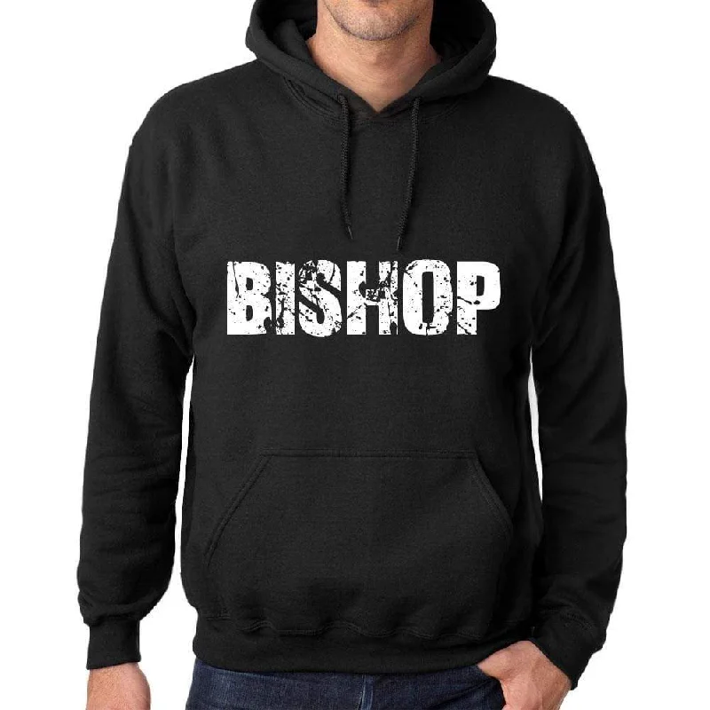 Men's Women's Unisex Printed Graphic Cotton Hoodie Soft Heavyweight Hooded Sweatshirt Pullover Popular Words BISHOP Deep Black