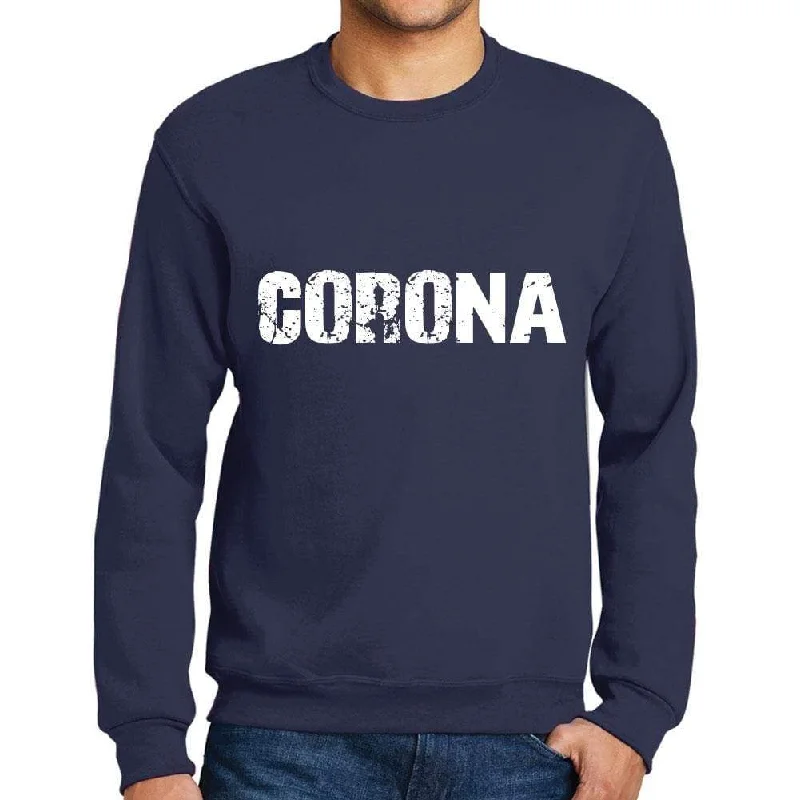 Men's Printed Graphic Sweatshirt Popular Words CORONA French Navy