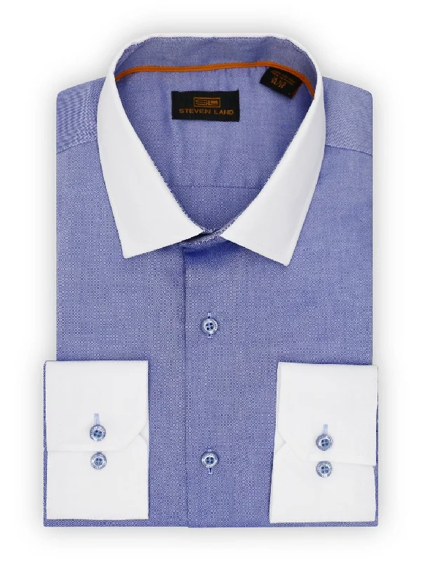 Steven Land Mens Blue 100% Cotton Contrast Cuff & Spread Collar Dress Shirt