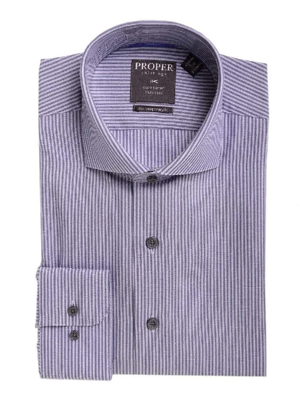 Mens Classic Fit Blue Striped Cutaway Collar Cotton Dress Shirt