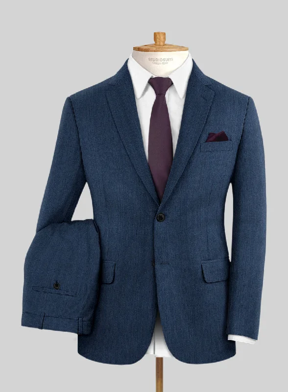 Scabal Tornado Herringbone Casa Blue Wool Suit