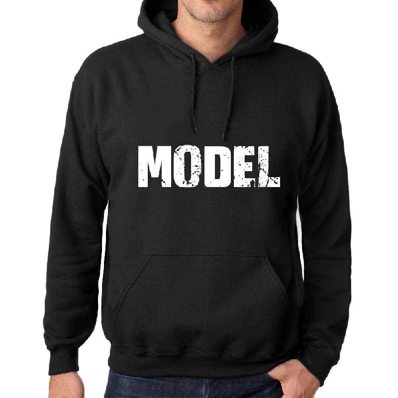 Men's Women's Unisex Printed Graphic Cotton Hoodie Soft Heavyweight Hooded Sweatshirt Pullover Popular Words MODEL Deep Black