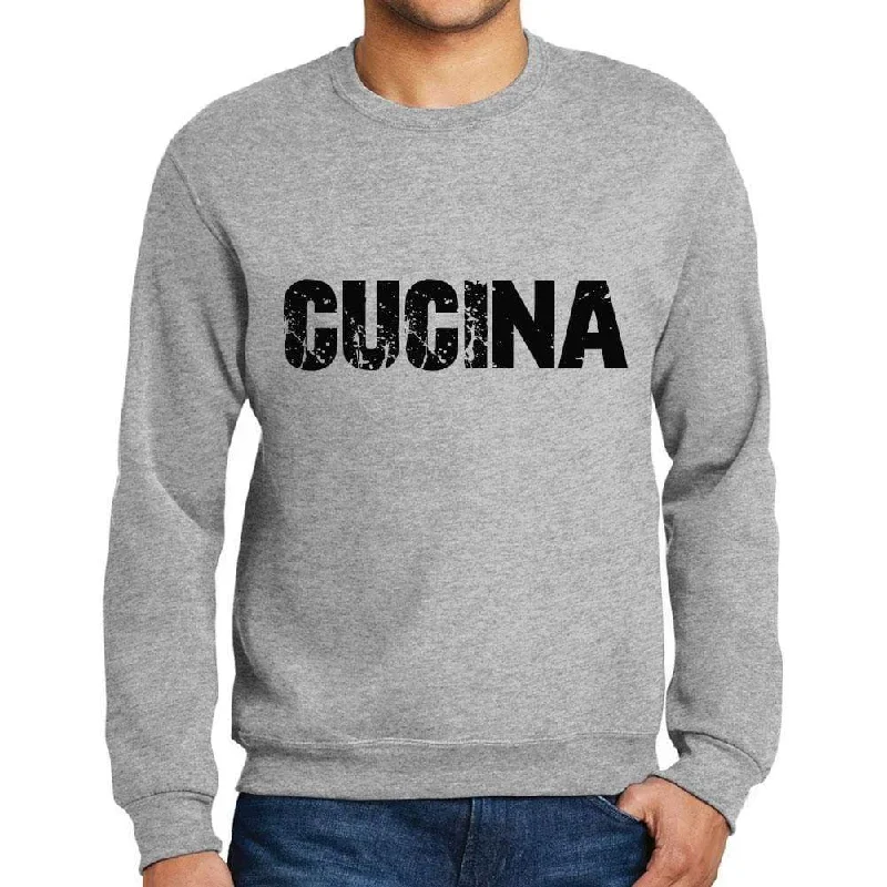 Men's Printed Graphic Sweatshirt Popular Words CUCINA Grey Marl