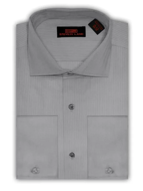 Steven Land Mens Silver Gray 100% Cotton Classic Fit French Cuff Dress Shirt