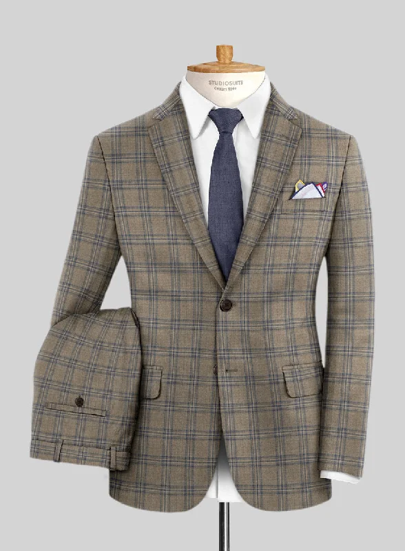 Reda Sand Brown Checks Wool Suit