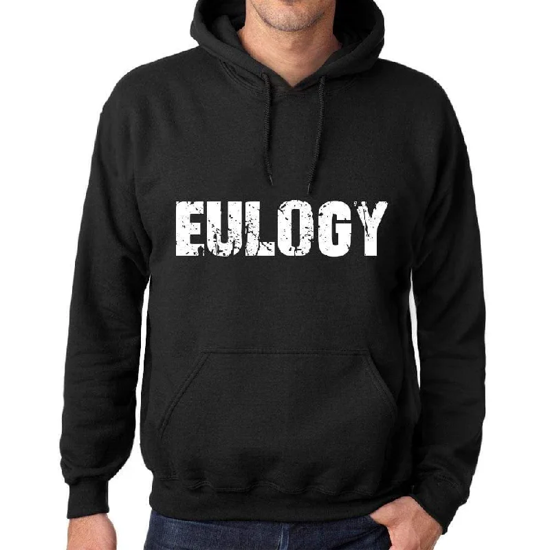 Men's Women's Unisex Printed Graphic Cotton Hoodie Soft Heavyweight Hooded Sweatshirt Pullover Popular Words EULOGY Deep Black