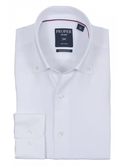 Mens White Modern Fit Spread Collar 100% Linen Dress Shirt