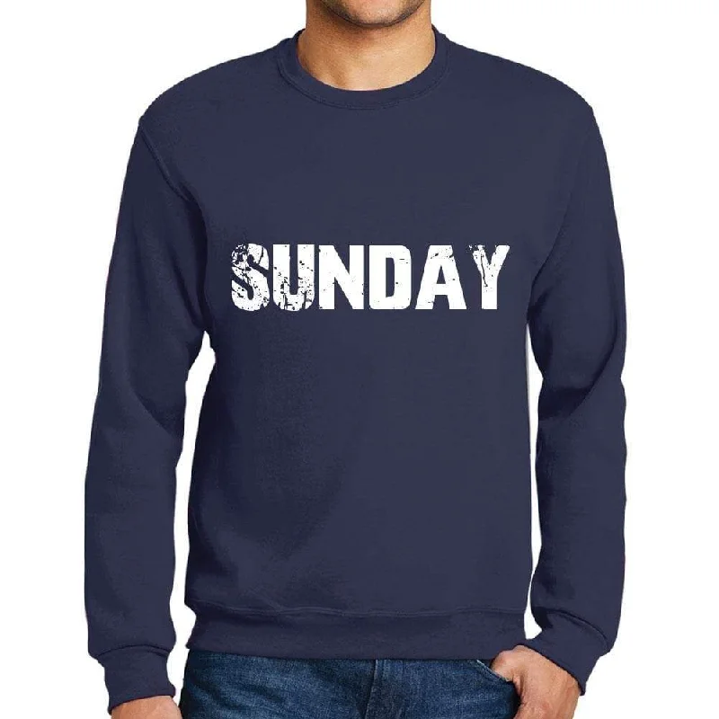 Men's Printed Graphic Sweatshirt Popular Words SUNDAY French Navy