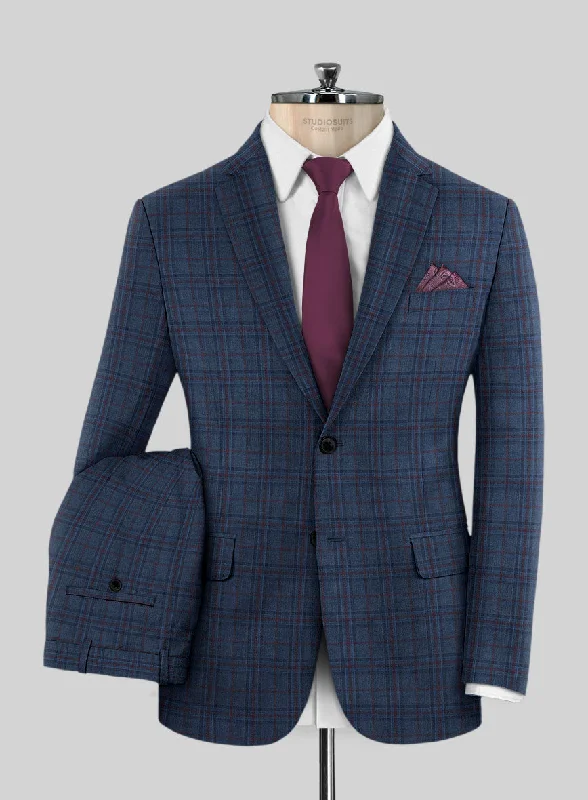 Reda Chambray Blue Checks Wool Suit