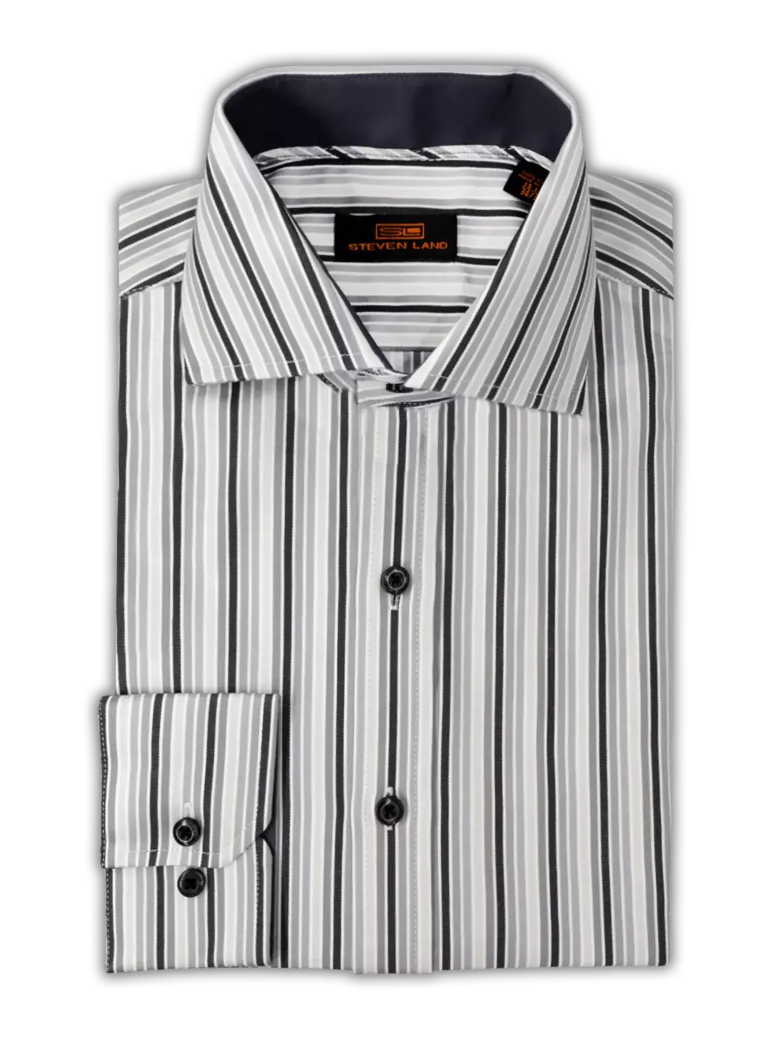 Steven Land Mens Silver Striped Regular Fit Spread Collar Cotton Dress Shirt