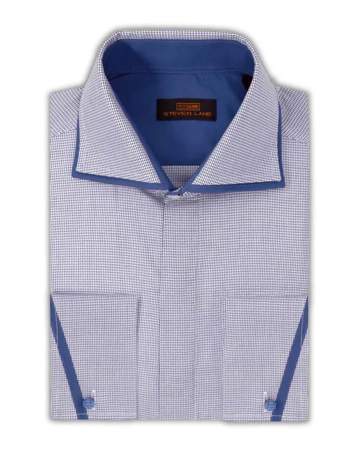 Steven Land Mens Blue Classic Fit Spread Collar French Cuff Cotton Dress Shirt