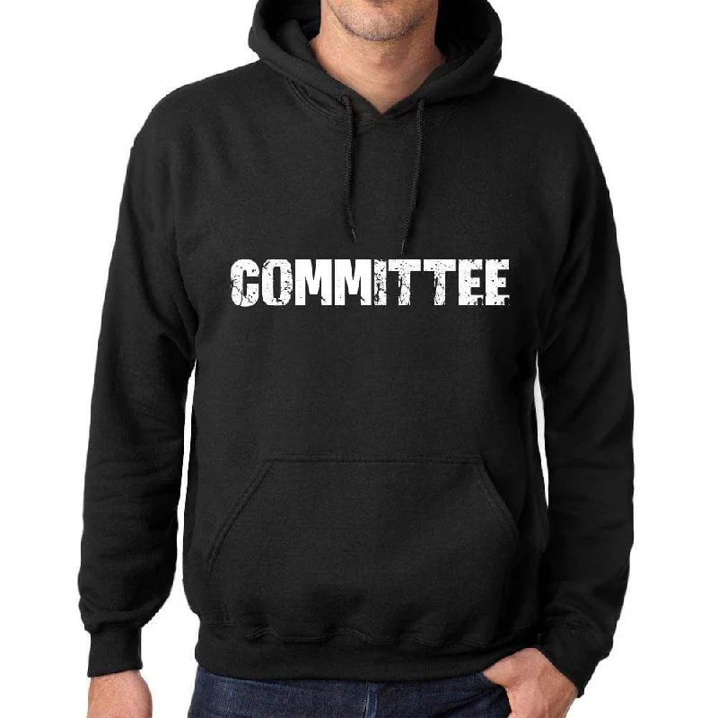 Men's Women's Unisex Printed Graphic Cotton Hoodie Soft Heavyweight Hooded Sweatshirt Pullover Popular Words COMMITTEE Deep Black