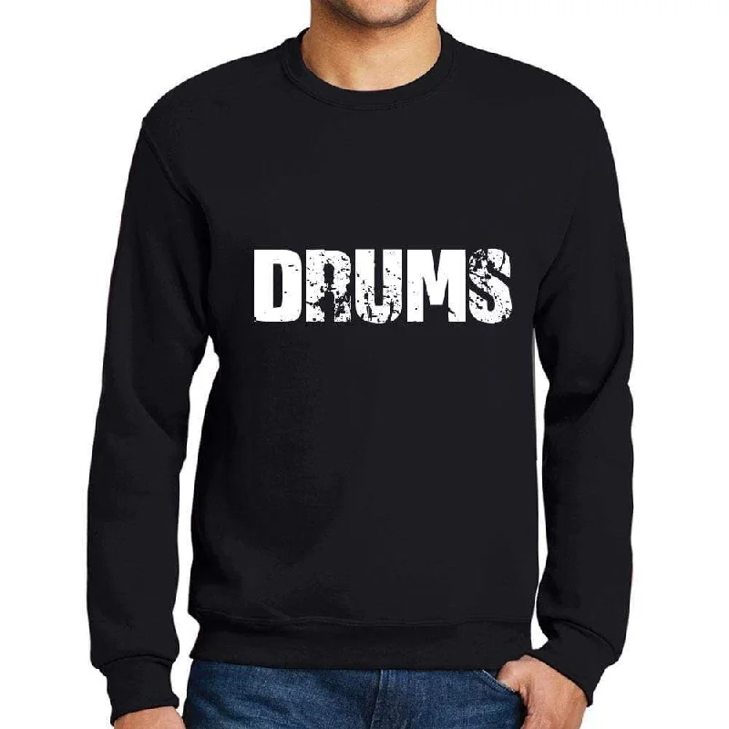 Men's Printed Graphic Sweatshirt Popular Words DRUMS Deep Black