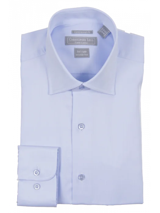 Mens Modern Fit Powder Blue Spread Collar 100% Cotton Wrinkle Free Dress Shirt