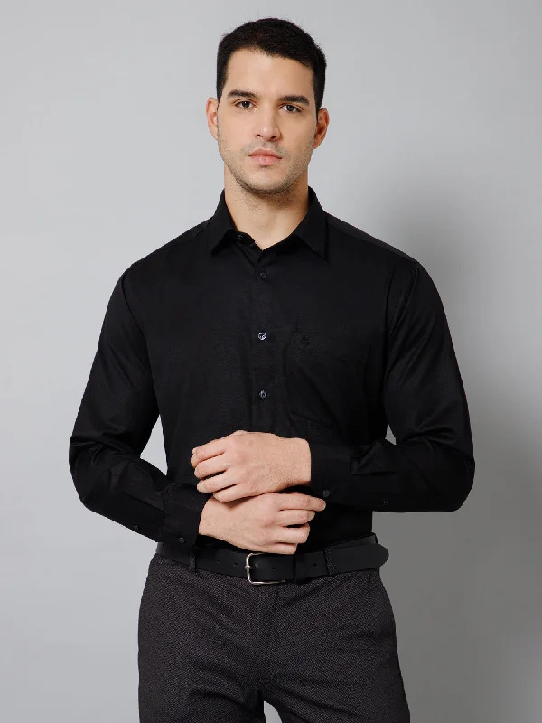 Men's Black Formal Self Textured Full Sleeve Shirt