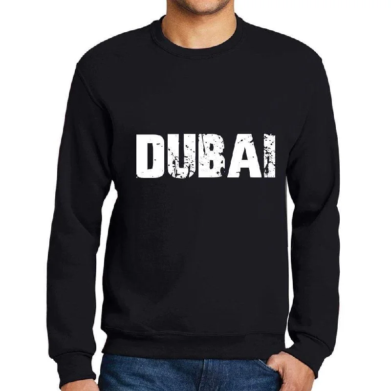 Men's Printed Graphic Sweatshirt Popular Words DUBAI Deep Black