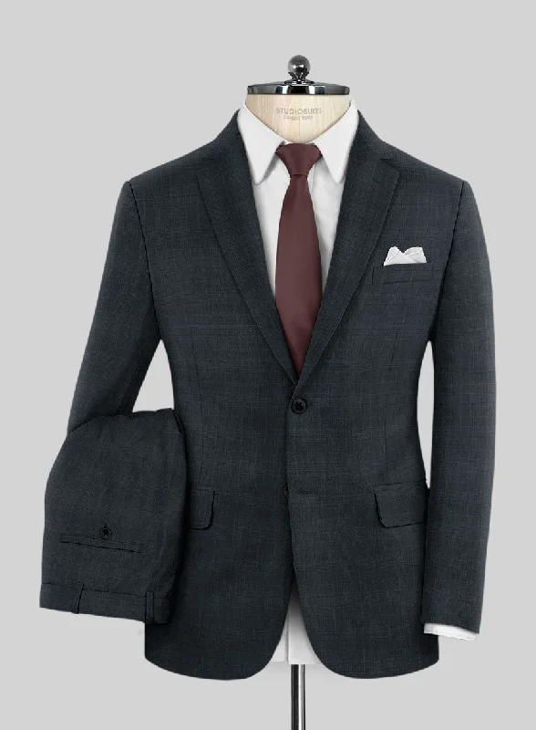 Lanificio Zegna Traveller Mence Dark Blue Checks Wool Suit