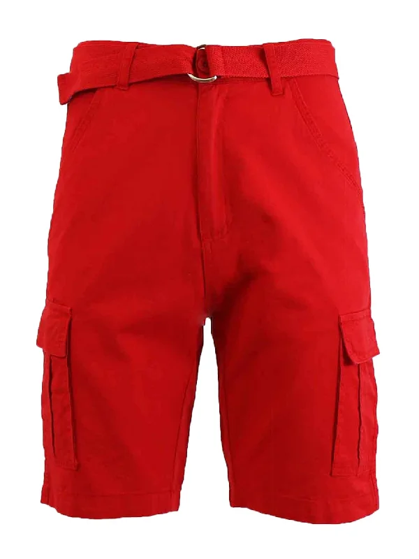 Men's Flat Front Slim Fit Belted Cotton Cargo Shorts