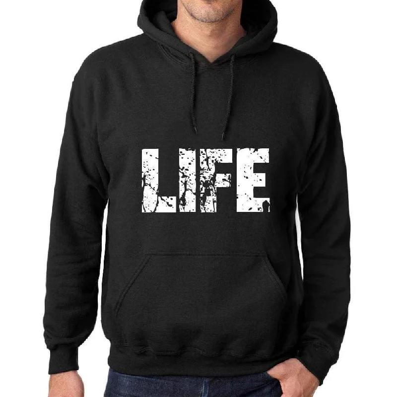 Men's Women's Unisex Printed Graphic Cotton Hoodie Soft Heavyweight Hooded Sweatshirt Pullover Popular Words LIFE Deep Black