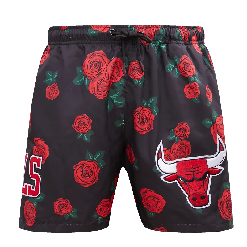 NBA CHICAGO BULLS ROSES AOP MEN'S WOVEN SHORT (BLACK/RED)