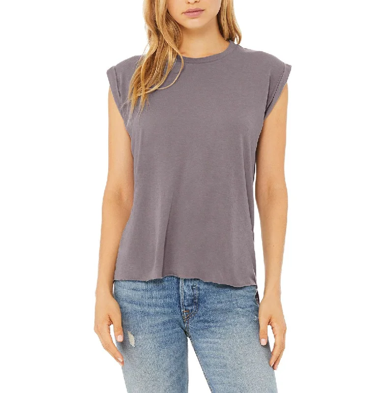 Women's Sleeveless Flowy Muscle Tee with Rolled Cuffs and High-Low Hem