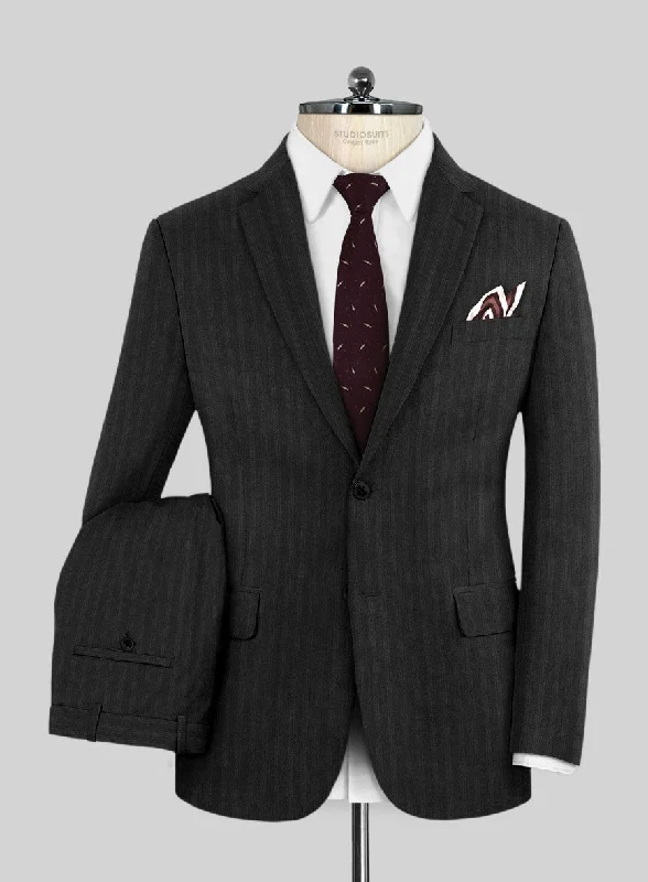 Lanificio Zegna Traveller Jaspal Black Stripe Wool Suit