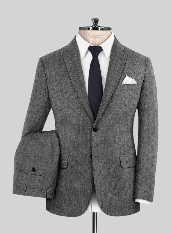 Scabal Tornado Herringbone Mid Gray Wool Suit