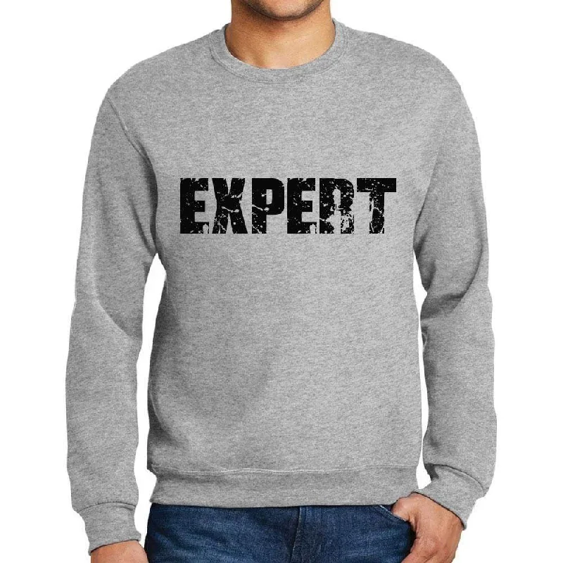 Men's Printed Graphic Sweatshirt Popular Words EXPERT Grey Marl