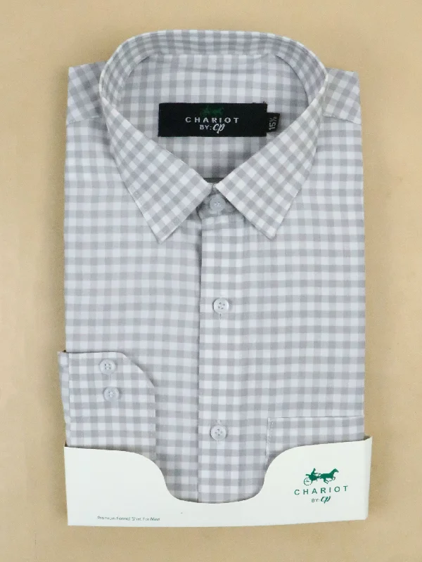 Light Grey Checks Formal Dress Shirt For Men MFS132