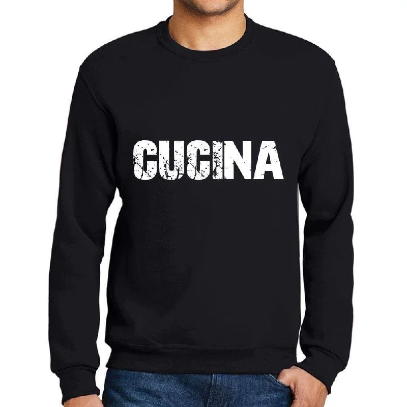 Men's Printed Graphic Sweatshirt Popular Words CUCINA Deep Black