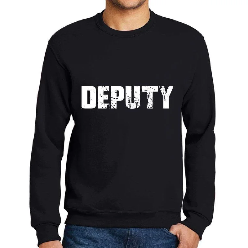 Men's Printed Graphic Sweatshirt Popular Words DEPUTY Deep Black