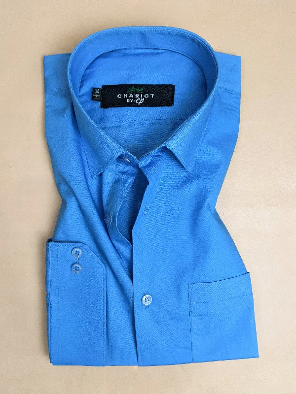 Blue Plain Formal Dress Shirt For Men ZH MFS78