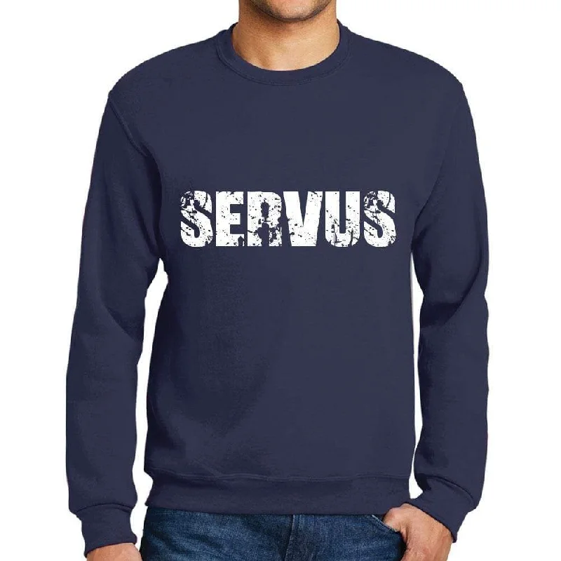 Men's Printed Graphic Sweatshirt Popular Words SERVUS French Navy