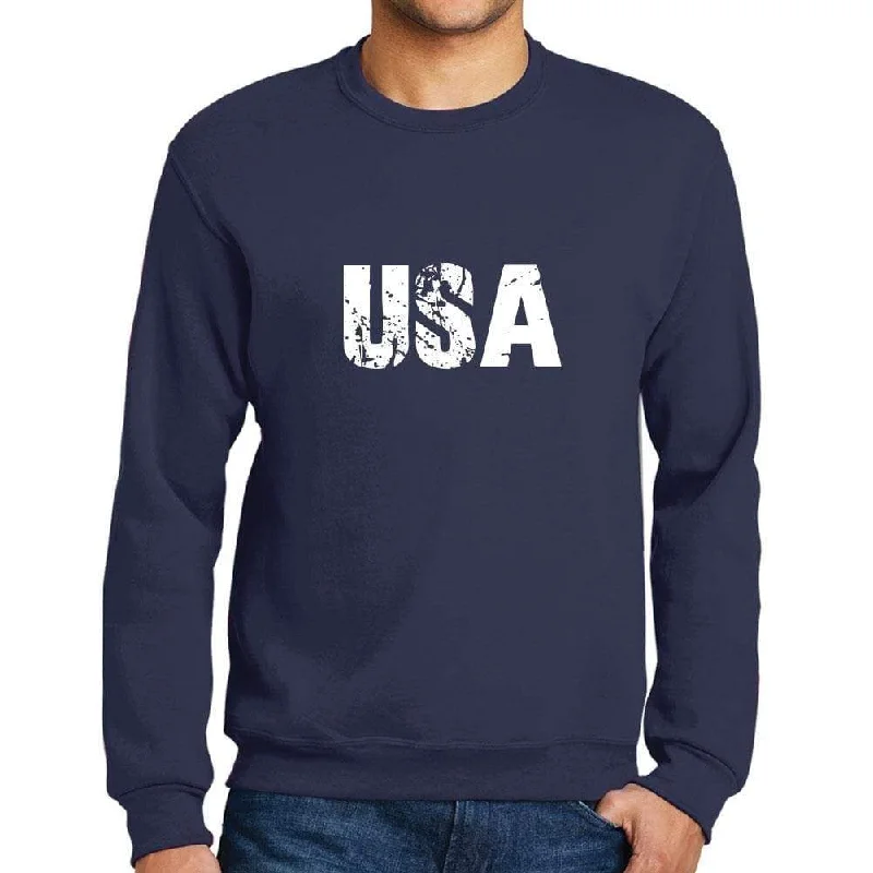 Men's Printed Graphic Sweatshirt Popular Words USA French Navy