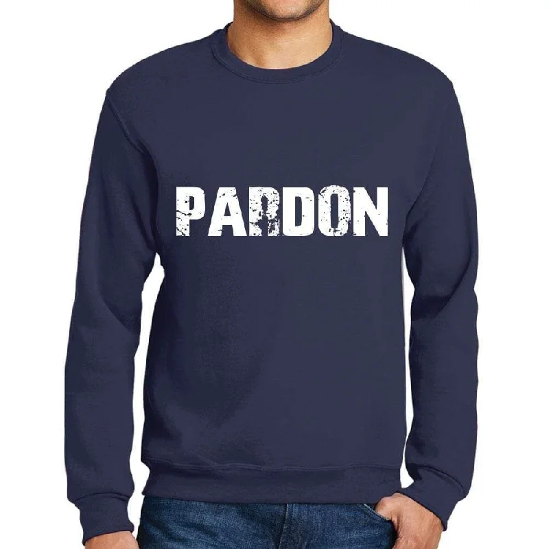 Men's Printed Graphic Sweatshirt Popular Words PARDON French Navy