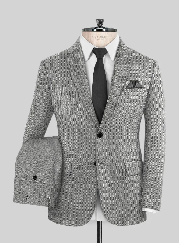 Scabal Tornado Herringbone Light Gray Wool Suit