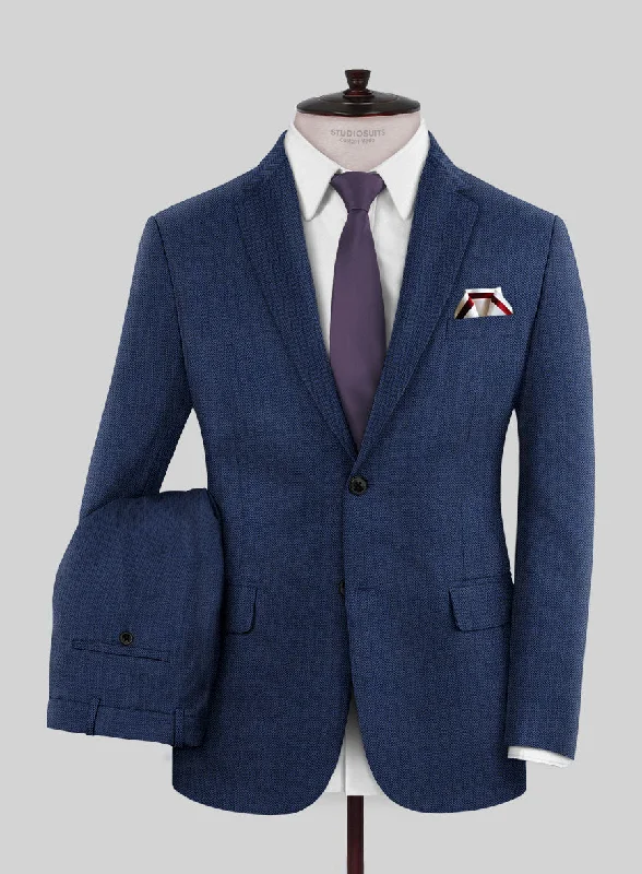 Scabal Tornado Herringbone Blue Wool Suit