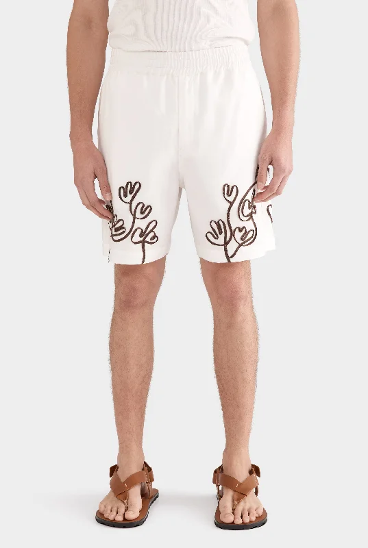 Floral Trim Short - White/Cocoa