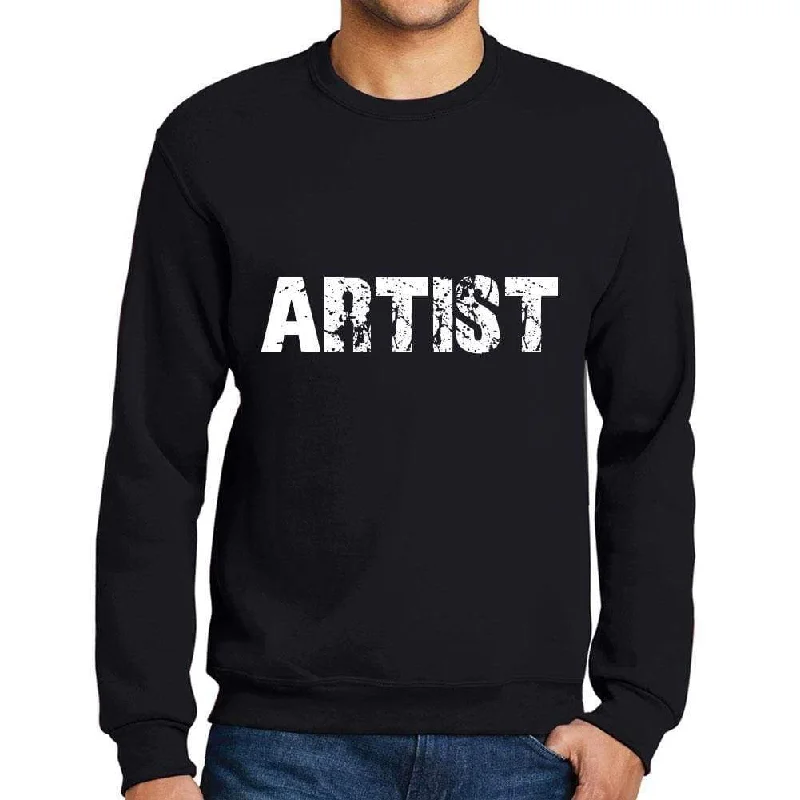 Men's Printed Graphic Sweatshirt Popular Words ARTIST Deep Black