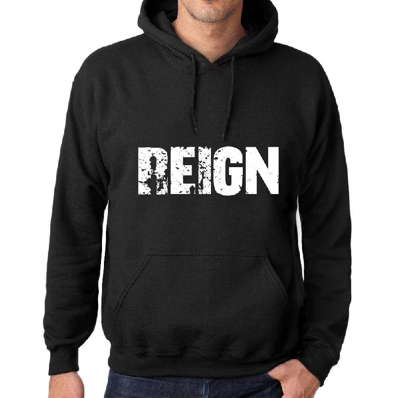 Men's Women's Unisex Printed Graphic Cotton Hoodie Soft Heavyweight Hooded Sweatshirt Pullover Popular Words REIGN Deep Black