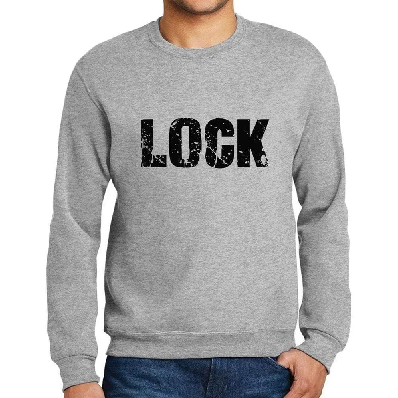 Men's Printed Graphic Sweatshirt Popular Words LOCK Grey Marl