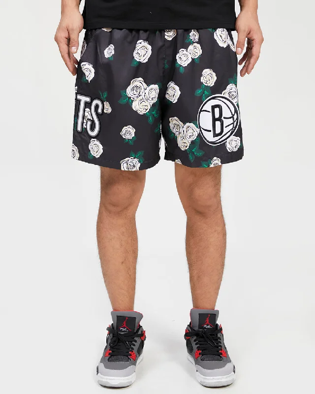 NBA BROOKLYN NETS ROSES AOP MEN'S WOVEN SHORT (BLACK/MULTI)