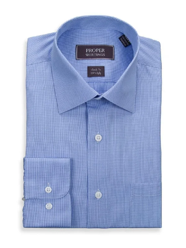 Classic Fit Light Blue Mini Check 120's 2Ply Cotton Dress Shirt