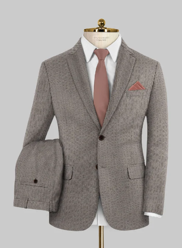 Scabal Tornado Herringbone Brown Wool Suit