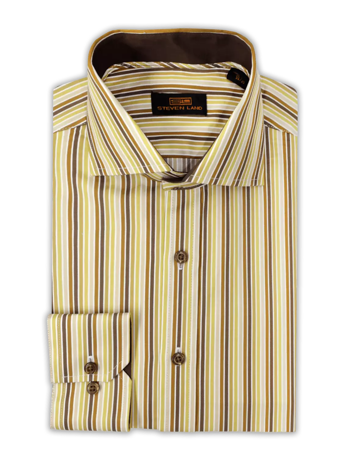 Steven Land Mens Brown Striped Regular Fit Spread Collar 100% Cotton Dress Shirt