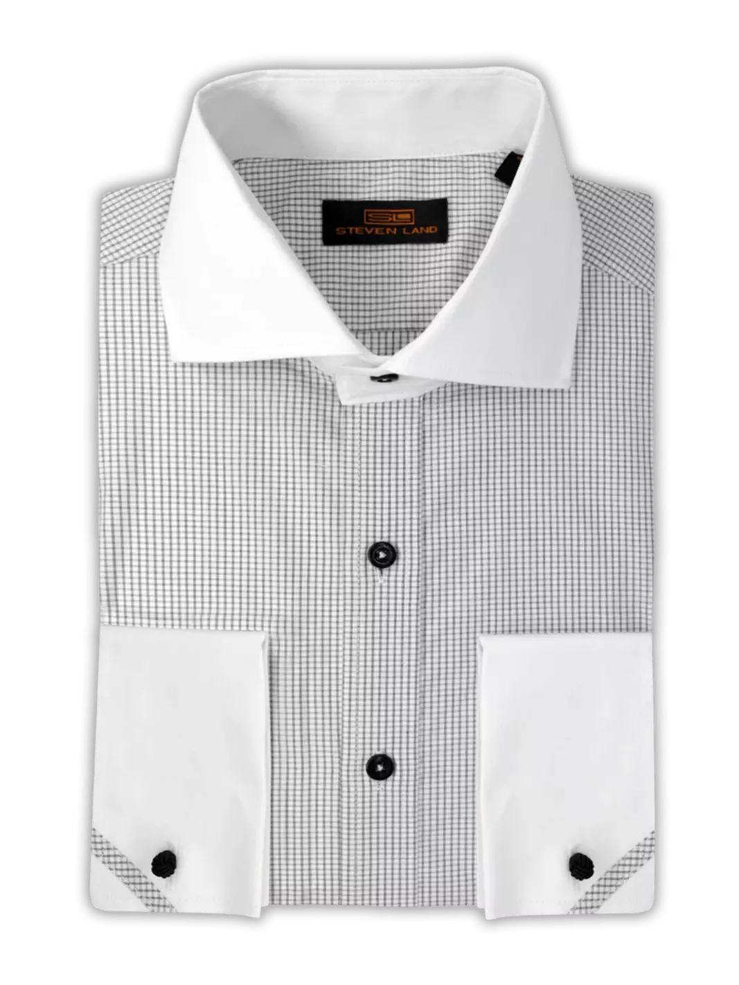 Steven Land Mens Black Check Contrast Collar & French Cuff Cotton Dress Shirt