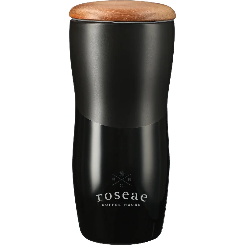 Reno Double Wall Ceramic Tumbler w/Wood Lid