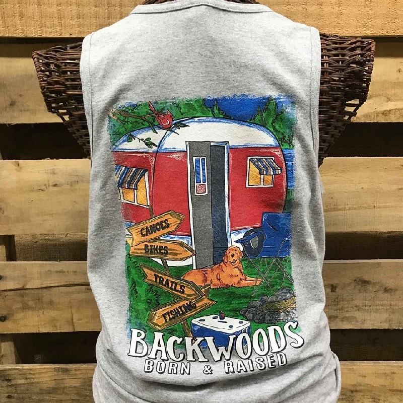 SALE Backwoods Born & Raised Camper Fishing Trails Bikes Canoes Comfort Colors Unisex T Shirt Tank Top