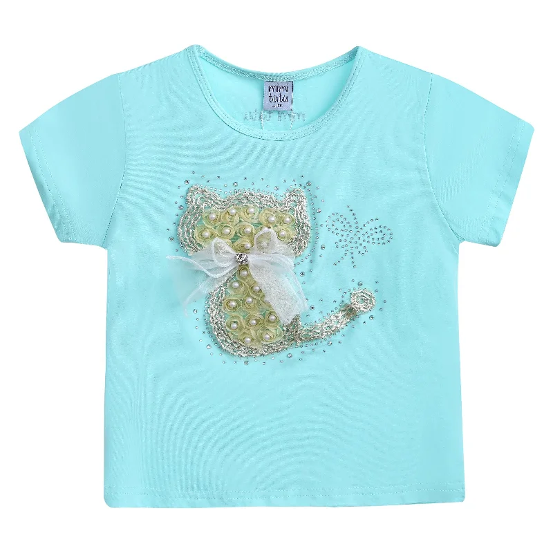 Blue Cat Applique T-Shirt